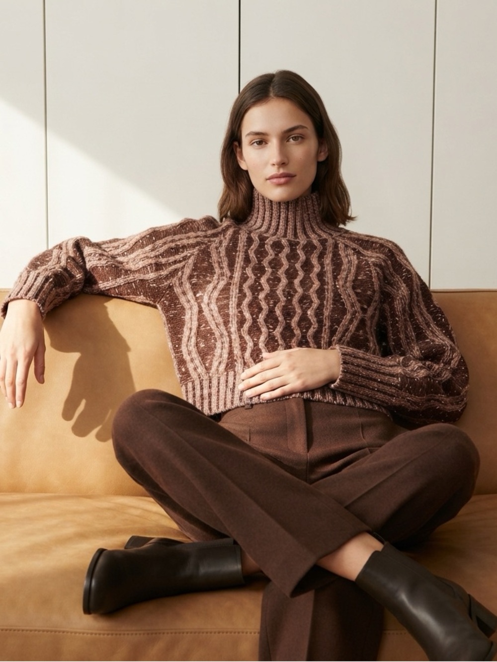Topshop Tweed Pleated Cable Sweater Jumper Size Small